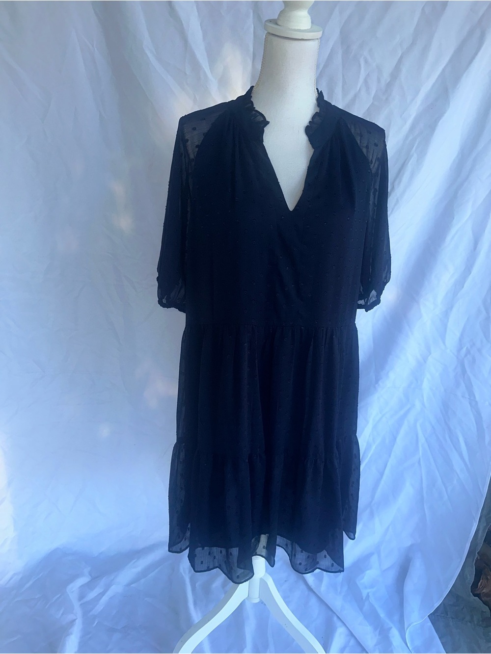 Navy  V-Neck Short Sleeve Tiered Dress cece